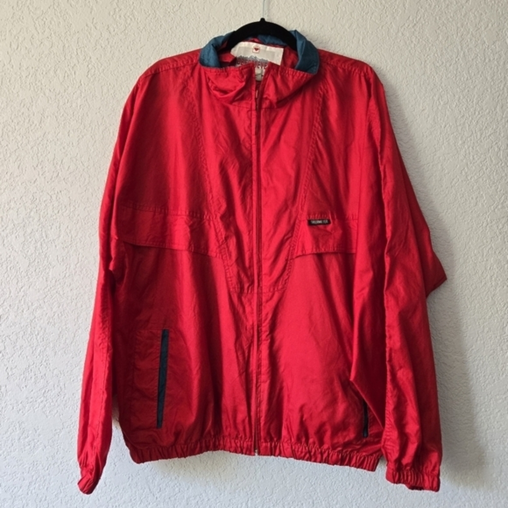Vintage Obermeyer Parachute Windbreaker Jacket Mens Large Red‎ Teal 90s Nylon